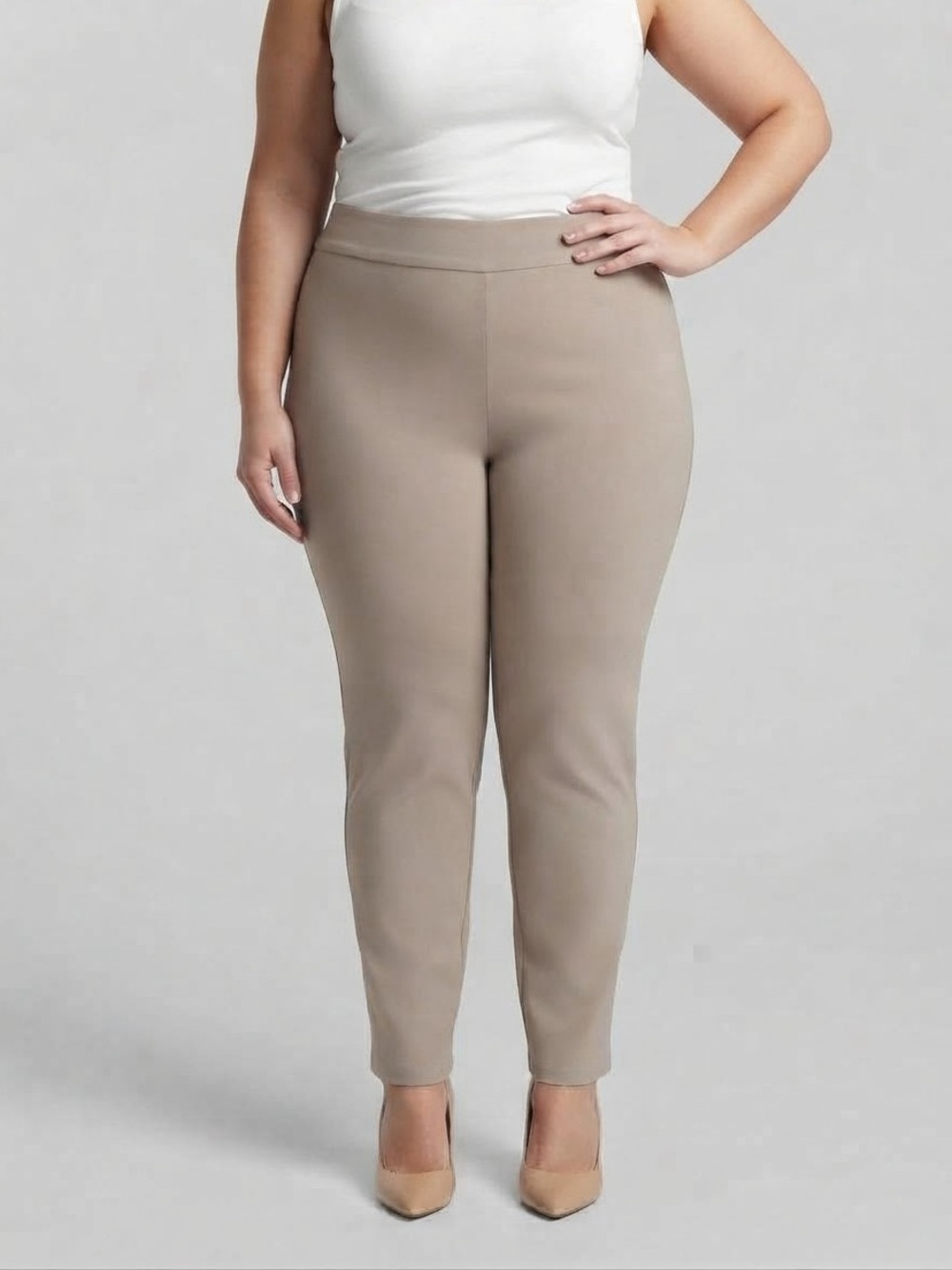 UP! Beige Stretch Ponte Compression Slim Ankle Pants size 16